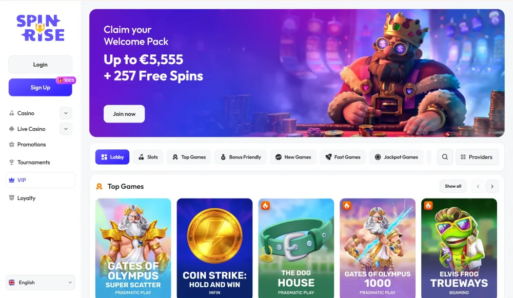 Spinrise Casino Homepage